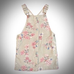 Oshkosh B’gosh Girls 4T Denim Floral Bib Overalls Pinafore Dress VGUC #110